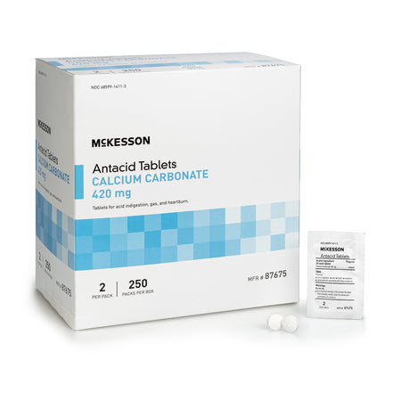 McKesson Calcium Carbonate Antacid-"Antacid McKesson Brand 420 mg Strength Tablet 250 Packets per Box, 2 Tablets per Packet"
