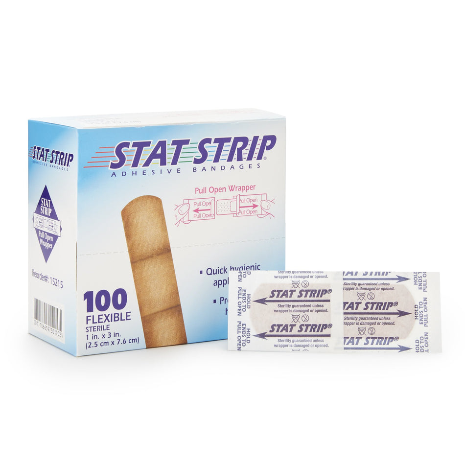 Stat Strip� Adhesive Strip, 1 x 3 Inch-Adhesive Strip American� White Cross Stat Strip� 1 X 3 Inch Fabric Rectangle Tan Sterile