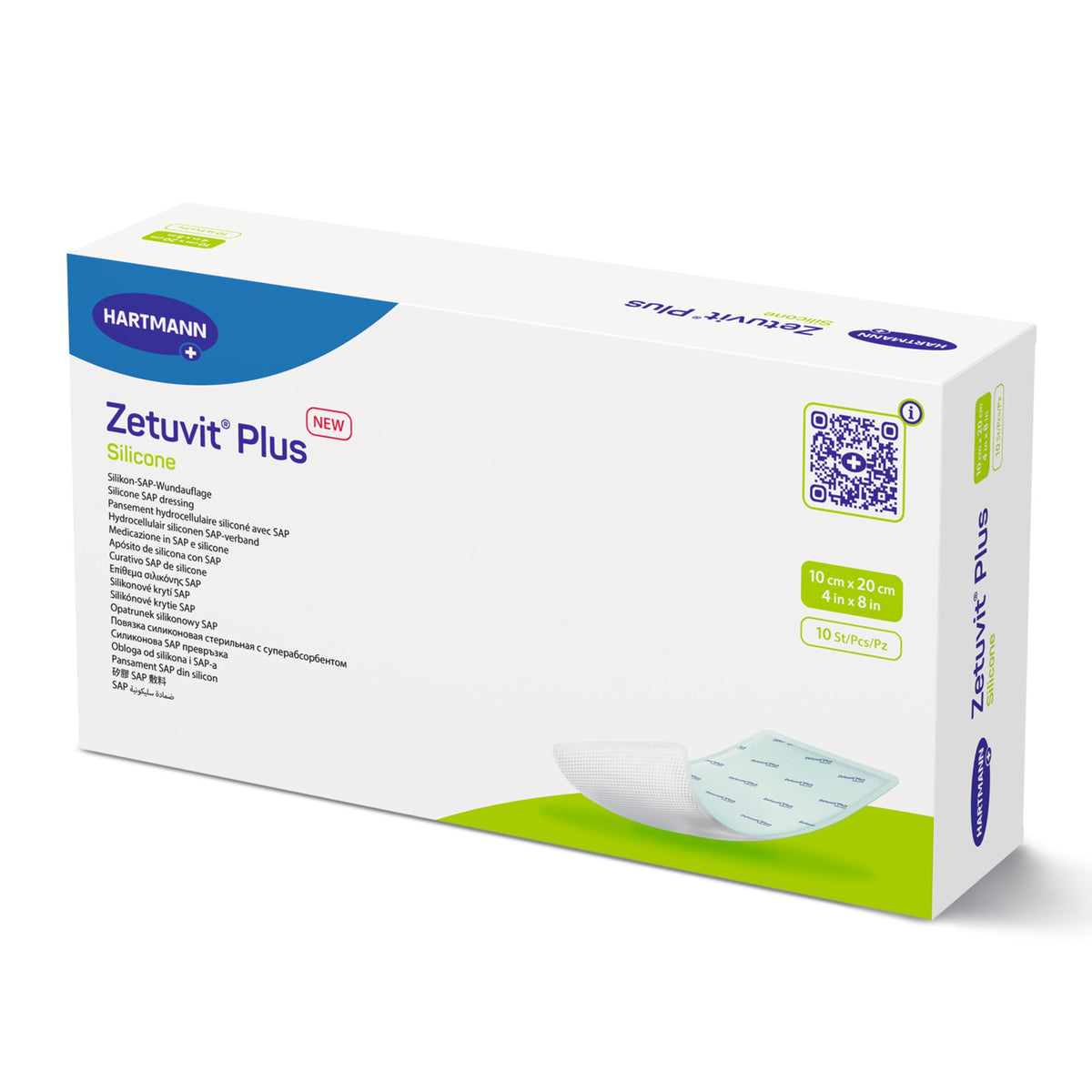 Zetuvit Plus Silicone Super Absorbent Dressing, 4 x 8 Inch-Super Absorbent Dressing Zetuvit Plus Silicone Non-Bordered Nonadhesive 4 X 8 Inch Rectangle