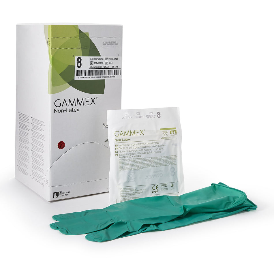 Gammex� Non-Latex Polyisoprene Surgical Glove, Size 8, Green-Surgical Glove GAMMEX� Non-Latex Size 8 Sterile Polyisoprene Standard Cuff Length Micro-Textured Green Chemo Tested