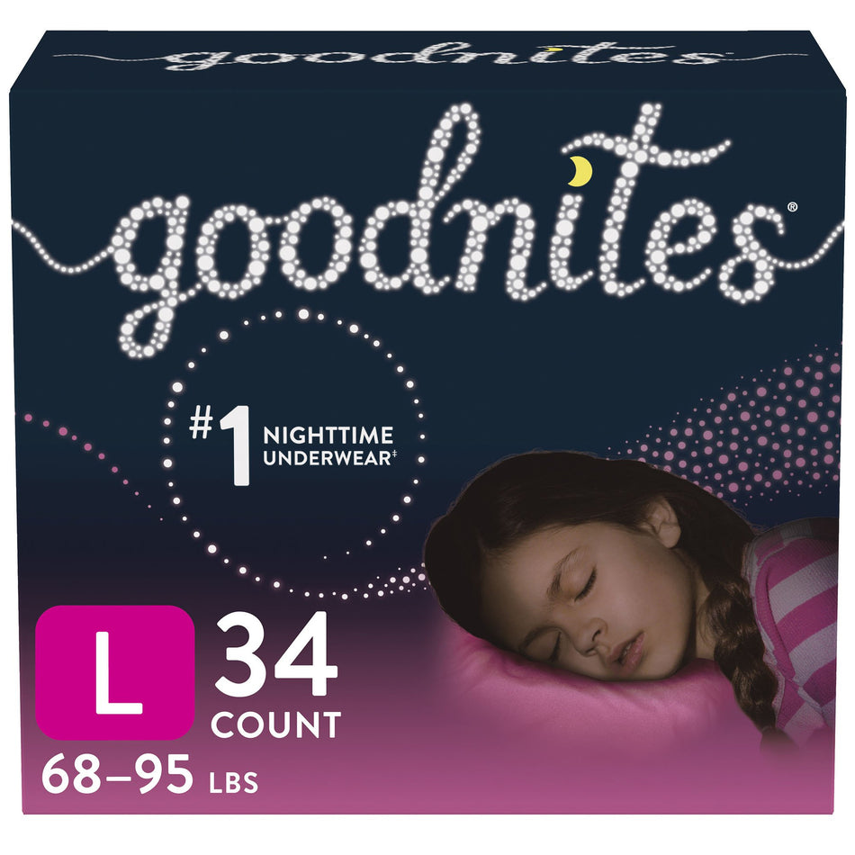 Goodnites Girls Heavy Absorbency Nighttime Underwear, Large-Female Youth Absorbent Underwear GoodNites Pull On with Tear Away Seams Large Disposable Heavy Absorbency