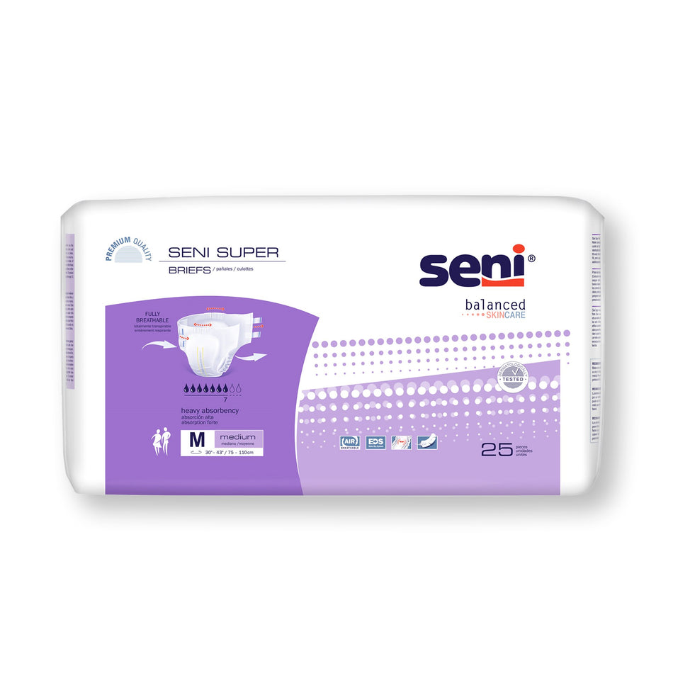 Seni Super Heavy Absorbency Incontinence Brief, Medium-Unisex Adult Incontinence Brief Seni Super Medium Disposable Heavy Absorbency