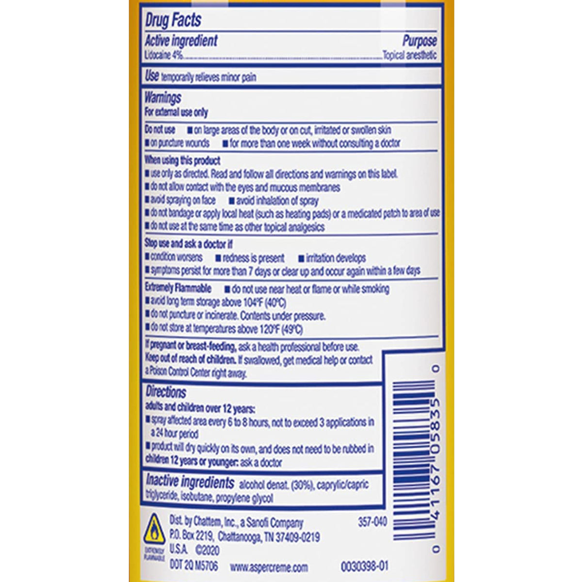 Aspercreme Max Lidocaine Topical Pain Relief, 4-ounce Spray-Topical Pain Relief Aspercreme Max 4% Strength Lidocaine Spray 4 oz.