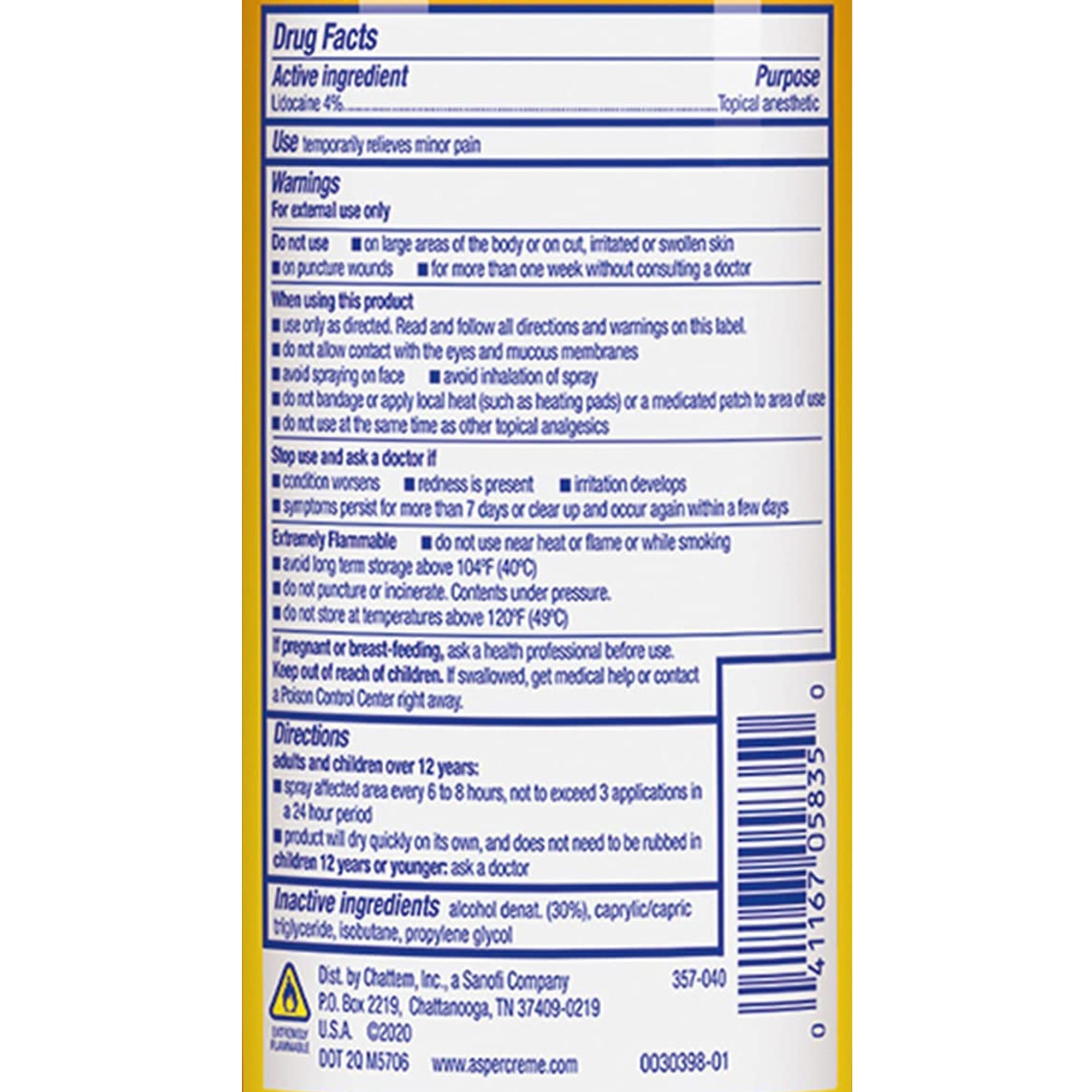 Aspercreme Max Lidocaine Topical Pain Relief, 4-ounce Spray-Topical Pain Relief Aspercreme Max 4% Strength Lidocaine Spray 4 oz.
