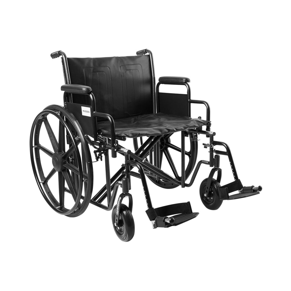 McKesson Bariatric Wheelchair, 24-Inch Seat Width-Bariatric Wheelchair McKesson Dual Axle Desk Length Arm Swing-Away Footrest Black Upholstery 24 Inch Seat Width Adult 450 lbs. Weight Capacity