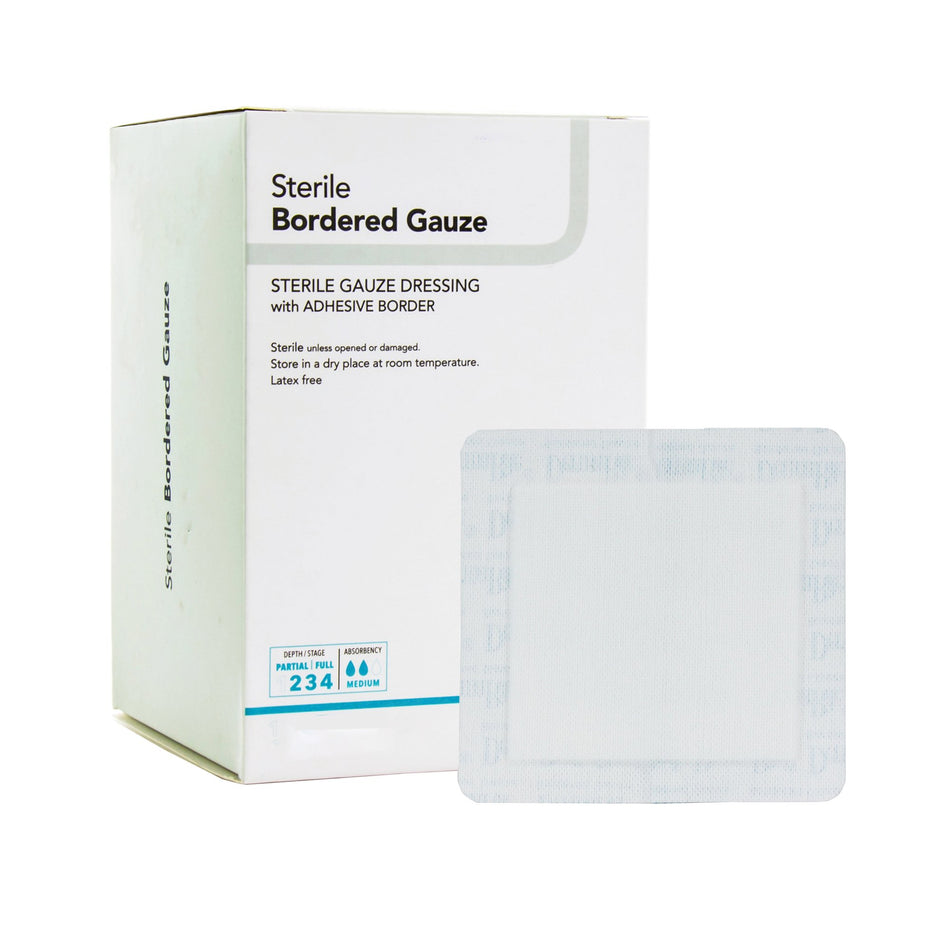 DermaRite� Bordered Gauze White Adhesive Dressing, 2 x 2 Inch-Island Dressing DermaRite� Bordered Gauze 2 X 2 Inch Square Sterile