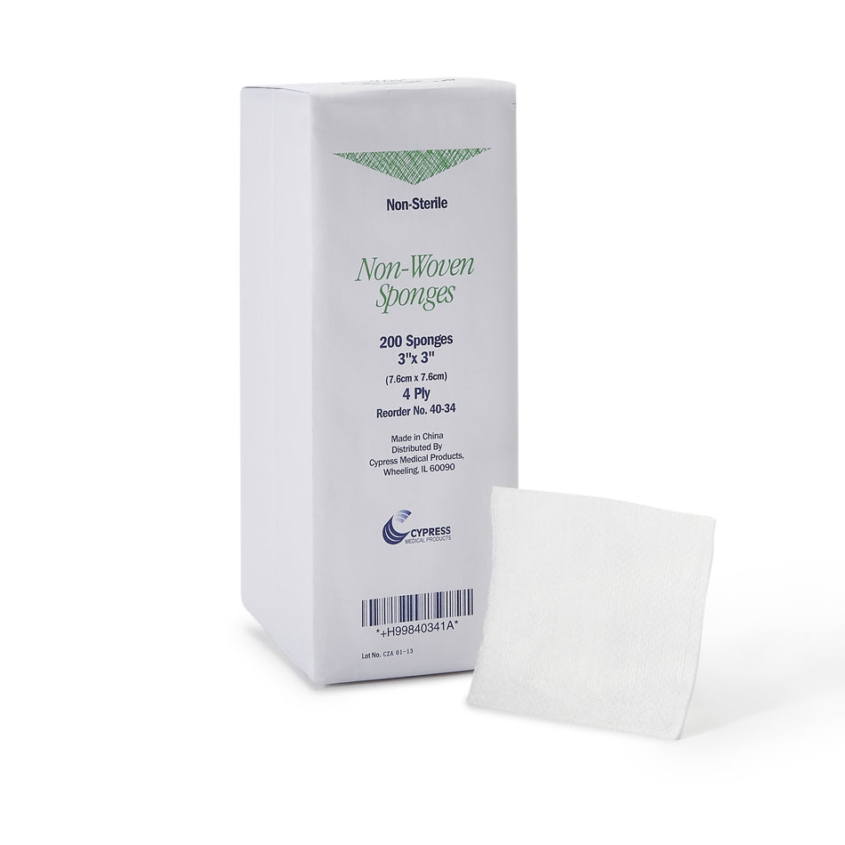 Cypress Nonwoven Sponge, 3 x 3 Inch, 4-Ply-Nonwoven Sponge McKesson 3 X 3 Inch 4-Ply NonSterile 200 per Pack