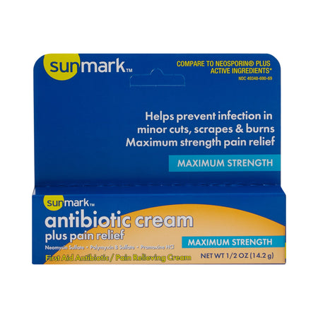 sunmark Antibiotic Cream Plus Pain Relief-First Aid Antibiotic with Pain Relief sunmark Cream 0.5 oz. Tube