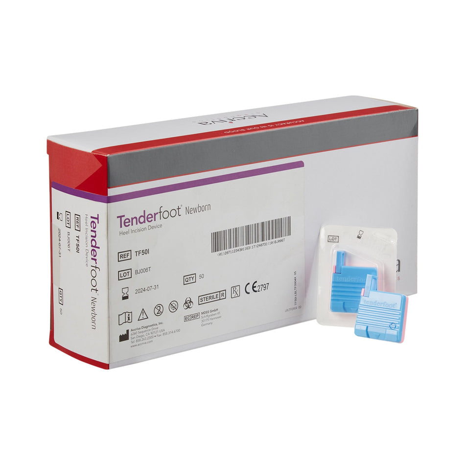 Tenderfoot Safety Lancet-Pediatric Lancet Tenderfoot 2.5 mm Blade Retractable Push Button Activation Heel