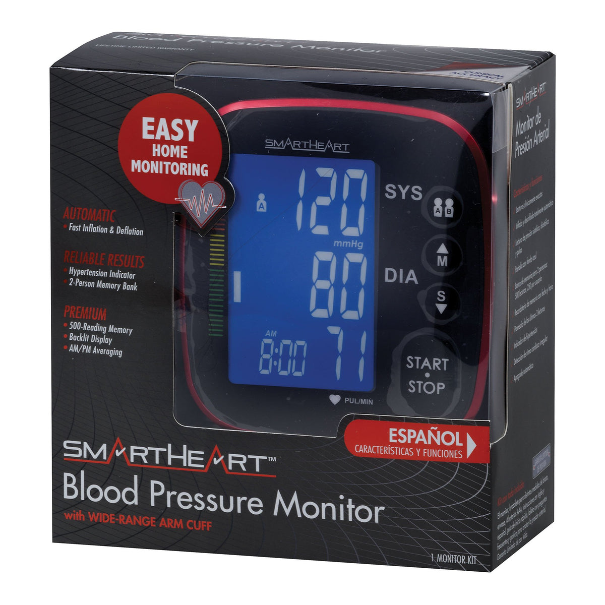 SmartHear Automatic Blood Pressure Arm Monitor-Home Automatic Digital Blood Pressure Monitor Smartheart Adult Cuff Nylon Cuff 22 to 42 cm Desk Model