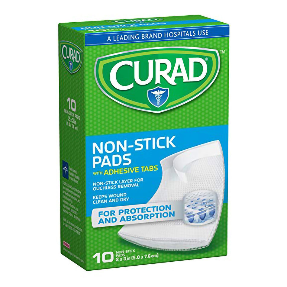 Curad� Non-Stick Pads with Adhesive Tabs, 2 x 3 Inch-Adhesive Strip Curad� 2 X 3 Inch Cotton / Polyester Rectangle White Sterile