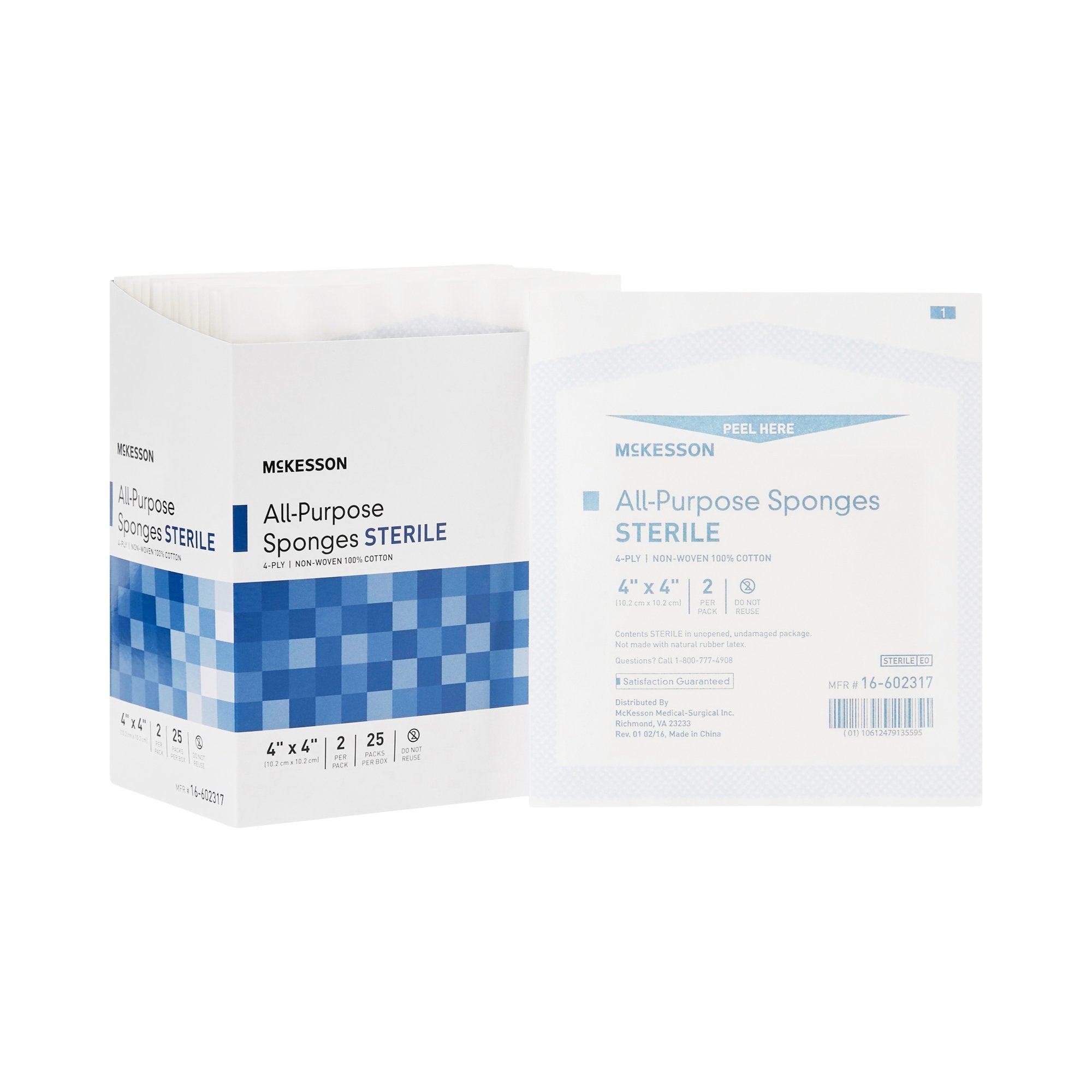 McKesson Sterile Nonwoven Sponge, 4 x 4 Inch, 4-Ply-Nonwoven Sponge McKesson 4 X 4 Inch 4-Ply Sterile 2 per Pack