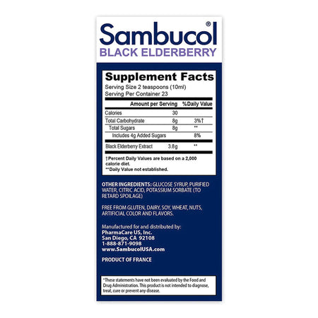 Sambucol Black Elderberry Syrup, 7.8-ounce bottle-Dietary Supplement Sambucol Black Elderberry Extract Syrup 7.8 oz. Black Elderberry Flavor