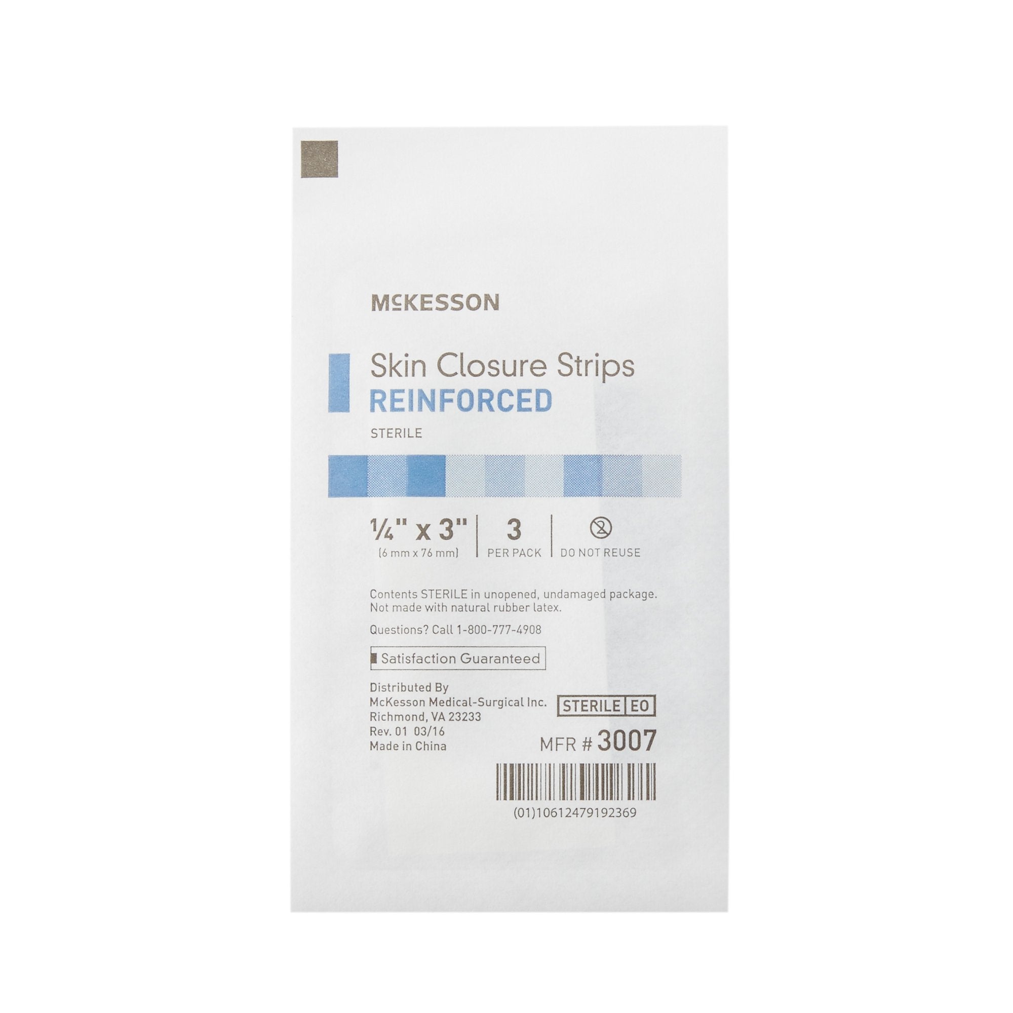 McKesson Skin Closure Strip, X 3 Inch-Skin Closure Strip McKesson 1/4 X 3 Inch Nonwoven Material Reinforced Strip White