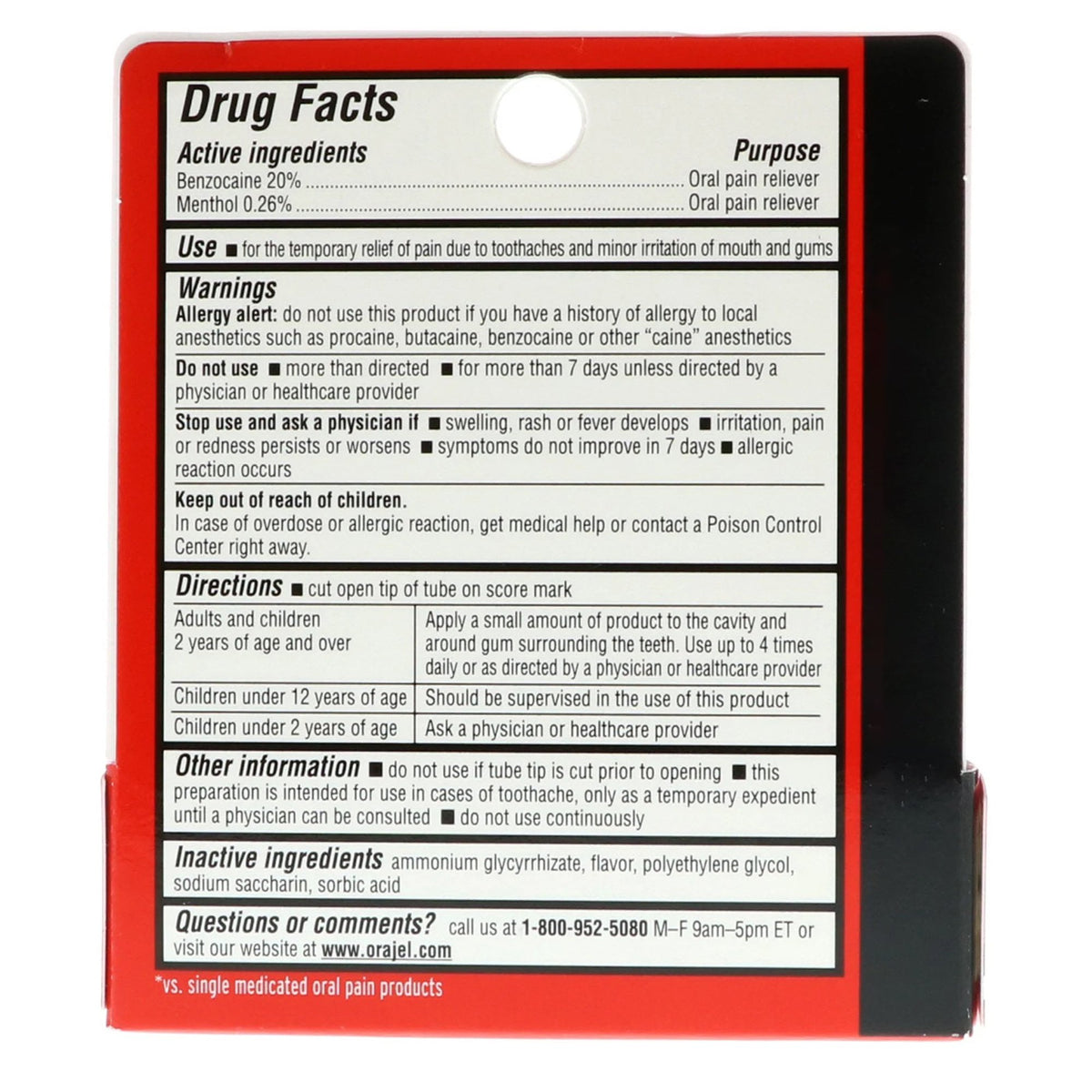Orajel 2X Toothache & Gum Medicated Gel-Oral Pain Relief Orajel 2X 20% Strength Benzocaine Oral Gel 0.25 oz.