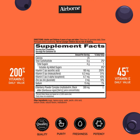 Airborne� Immune Support Supplement Gummies Elderberry-Immune Support Supplement Airborne� Gummy 50 per Bottle