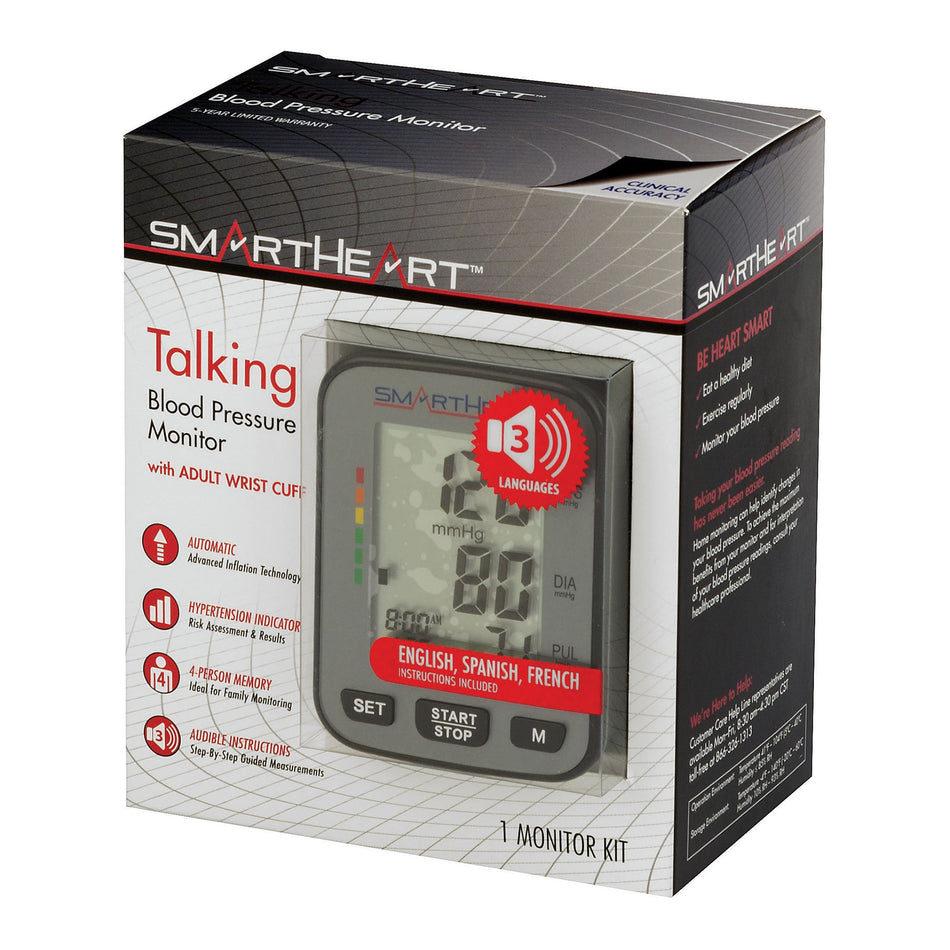 SmartHeart Premium Talking Wrist Blood Pressure Monitor-Home Automatic Digital Blood Pressure Monitor Smartheart Adult Cuff Nylon Cuff 13.5 to 21.5 cm Talking Model