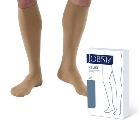 Jobst Relief Compression Stockings Large, Beige-Compression Stocking JOBST Relief Knee High Large Beige Closed Toe