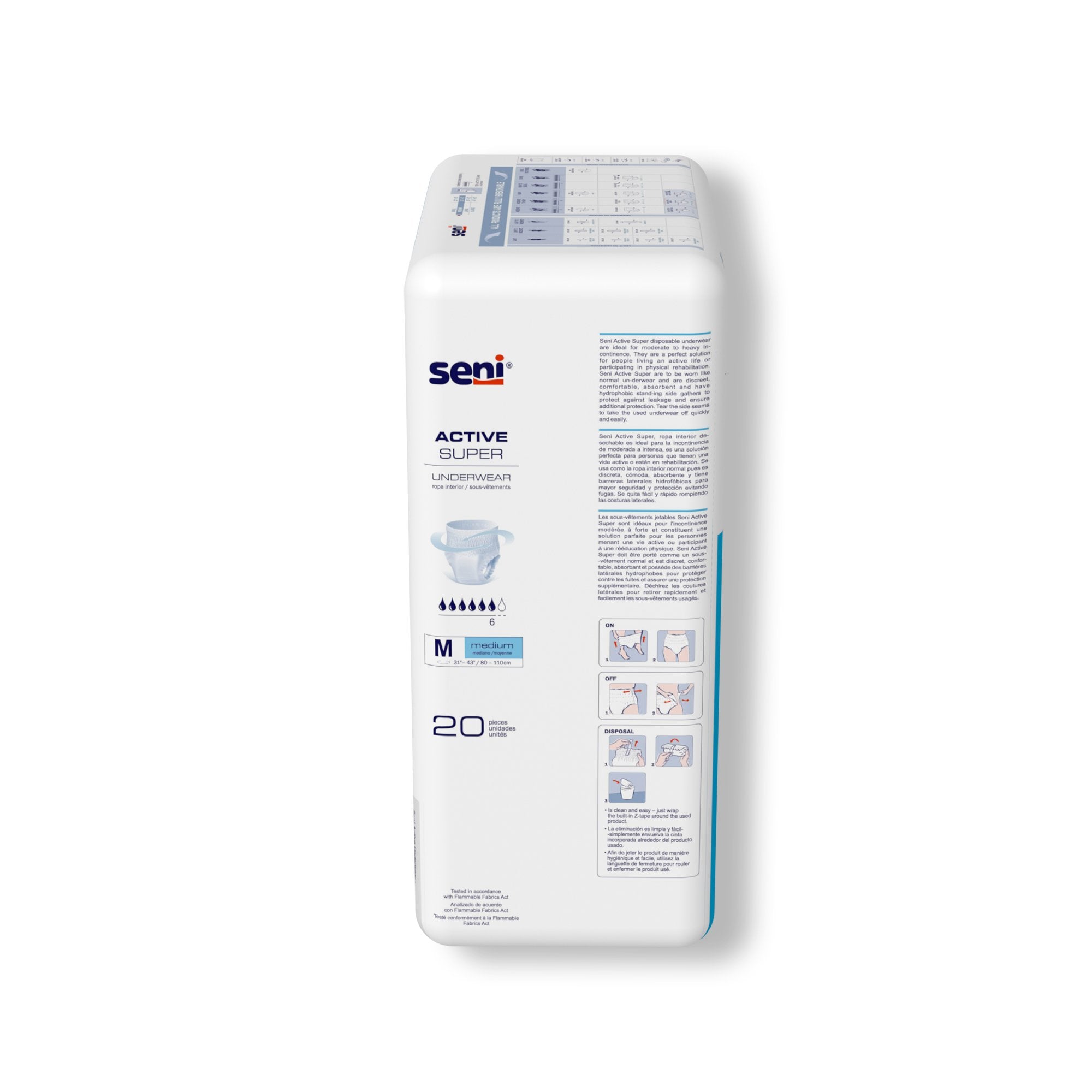 Seni Active Super Moderate to Heavy Absorbent Underwear, Medium-Unisex Adult Absorbent Underwear Seni Active Super Pull On with Tear Away Seams Medium Disposable Moderate Absorbency