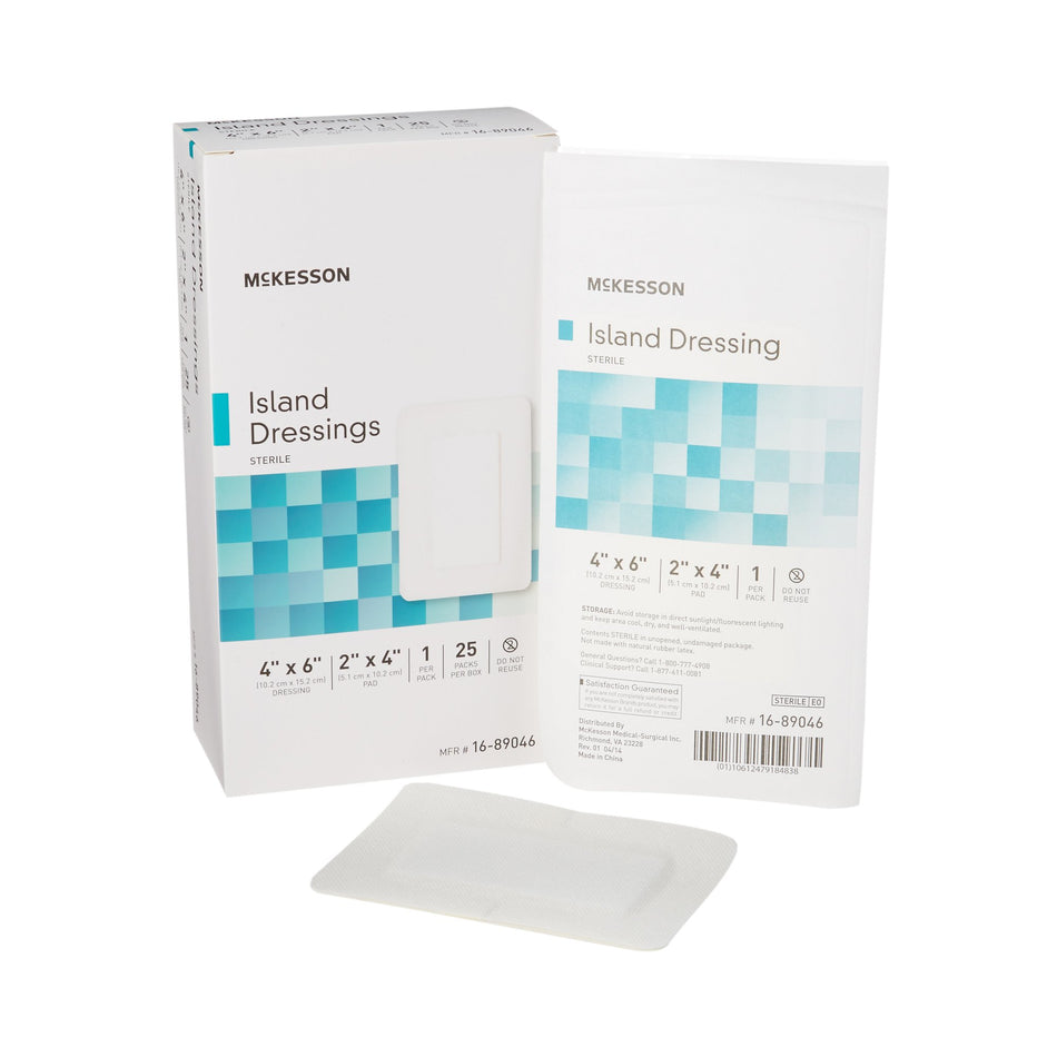 McKesson White Adhesive Dressing, 4 x 6 Inch-Island Dressing McKesson 4 X 6 Inch Rectangle Sterile