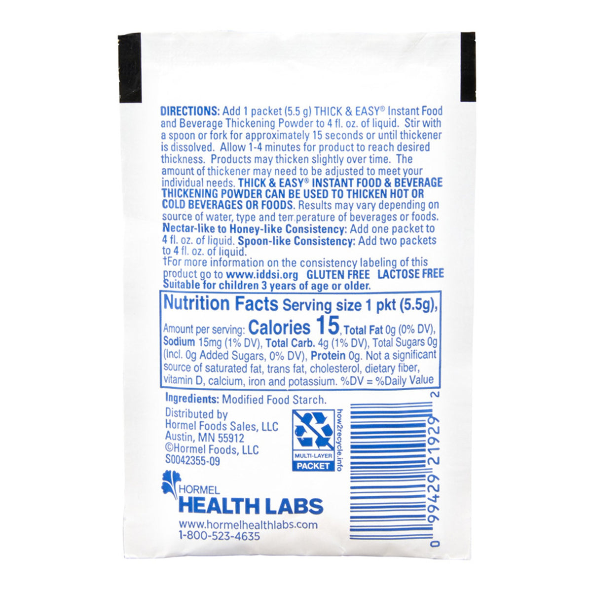 Thick & Easy Nectar Consistency, Food and Beverage Thickener-Food and Beverage Thickener Thick & Easy 5.5 Gram Individual Packet Unflavored Powder IDDSI Level 2 Mildly Thick
