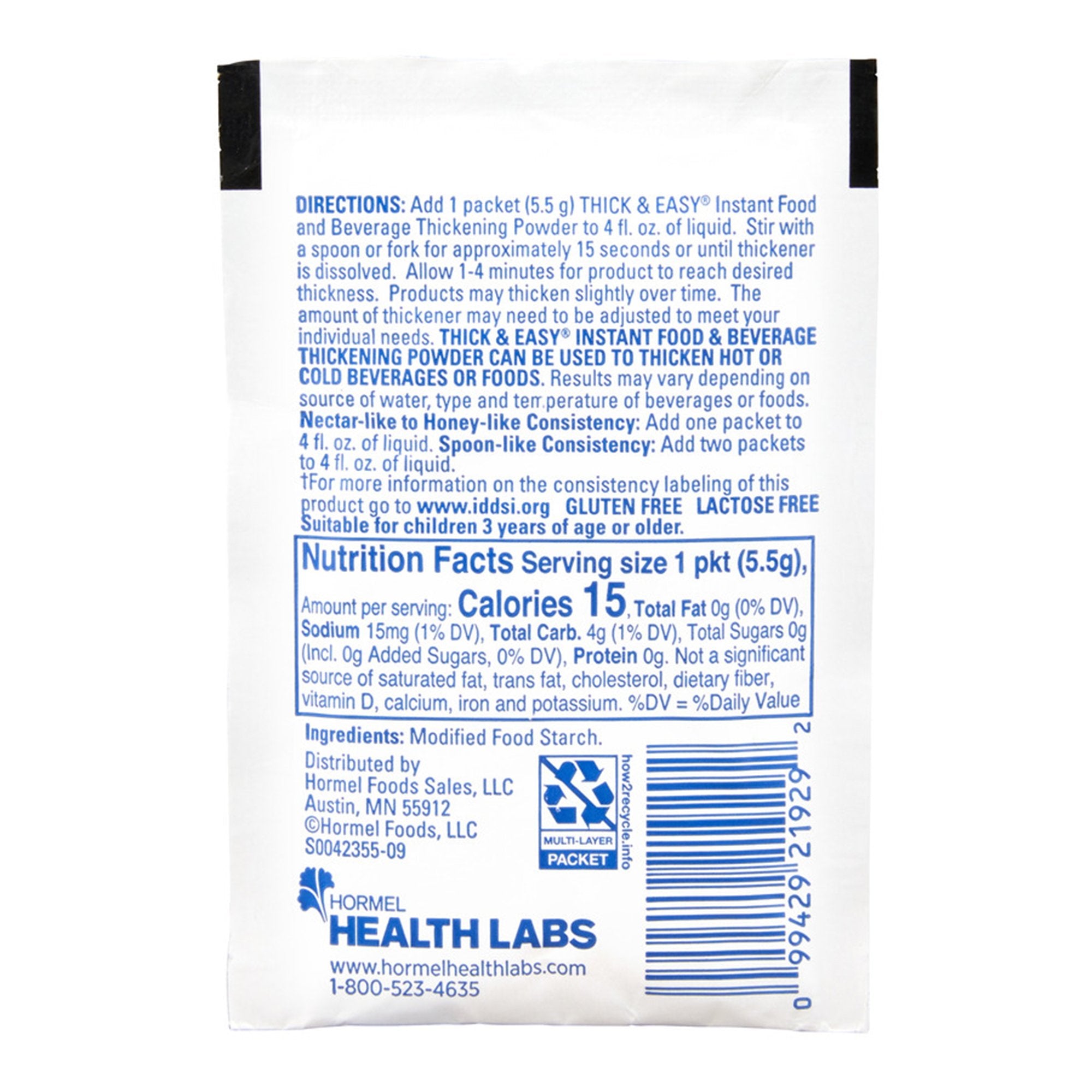 Thick & Easy Nectar Consistency, Food and Beverage Thickener-Food and Beverage Thickener Thick & Easy 5.5 Gram Individual Packet Unflavored Powder IDDSI Level 2 Mildly Thick
