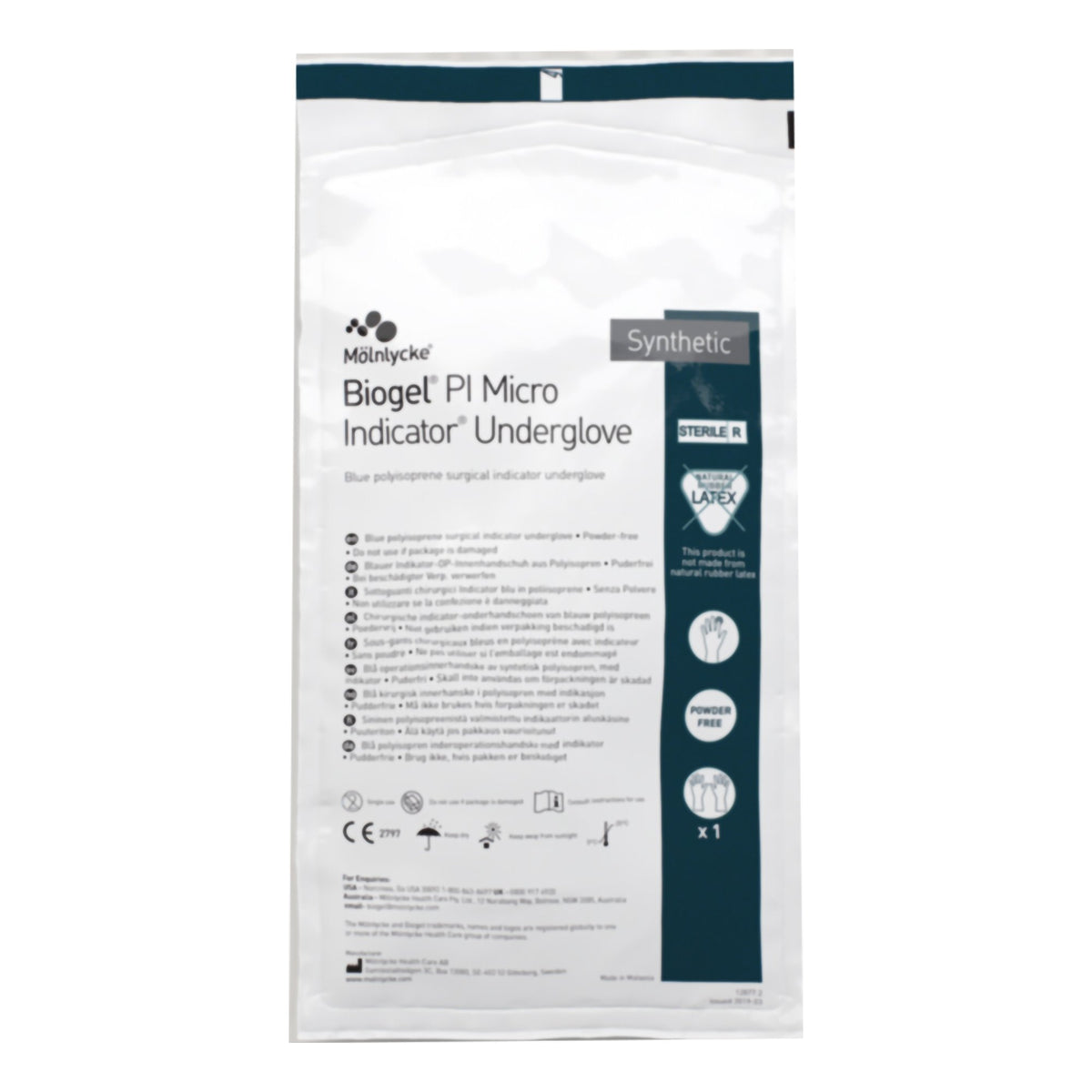 Biogel PI Micro Indicator Polyisoprene Surgical Underglove, Size 8.5, Blue-Surgical Underglove Biogel PI Micro Indicator Underglove Size 8.5 Sterile Polyisoprene Standard Cuff Length Smooth Blue Chemo Tested