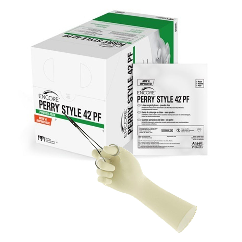 Encore� Perry� Style 42� PF Latex Surgical Glove, Size 8, Natural-Surgical Glove ENCORE� Perry� Style 42� PF Size 8 Sterile Latex Standard Cuff Length Micro-Textured Natural Chemo Tested