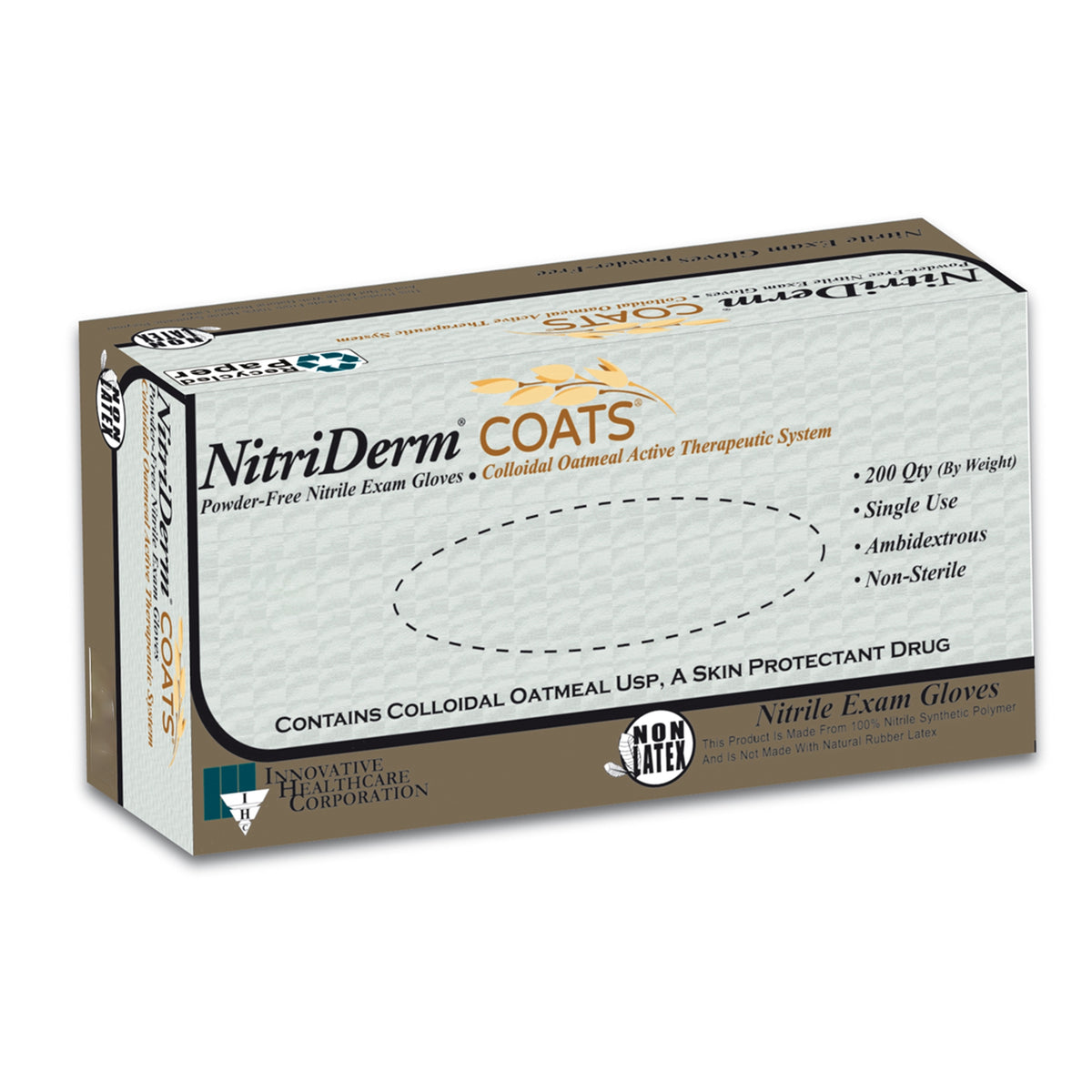 NitriDerm Coats Nitrile Exam Glove, Medium, White-Exam Glove NitriDerm COATS Medium NonSterile Nitrile Standard Cuff Length Fully Textured White Chemo Tested