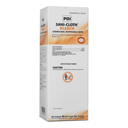 Sani-Cloth Surface Disinfectant Cleaner Bleach Wipe, 40 Individual Packets per Box-Sani-Cloth Bleach Surface Disinfectant Cleaner Premoistened Germicidal Manual Pull Wipe 40 Count Individual Packet Chlorine Scent NonSterile