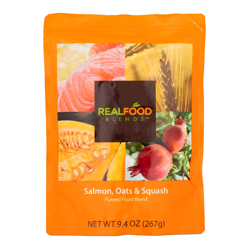 Real Food Blends Salmon, Oats & Squash Pureed Food Blend for Tube Feeding, 9.4-ounce pouch-Tube Feeding Formula Real Food Blends Salmon / Oats / Squash Flavor Liquid 9.4 oz. Pouch