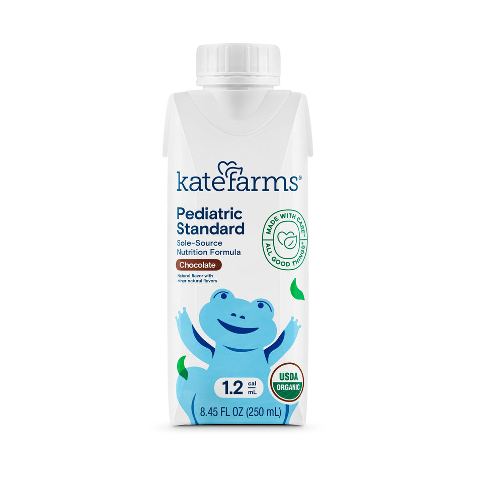 Kate Farms Pediatric Standard 1.2 Sole-Source Nutrition Formula, Chocolate Flavor, 8.45-ounce carton-Pediatric Oral Supplement Kate Farms Pediatric Standard 1.2 Chocolate Flavor 8.45 oz. Carton Liquid Organic Pea Protein