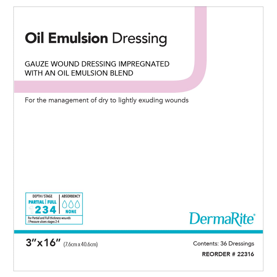 DermaRite� Oil Emulsion Wound Dressing, 3 x 16 Inch-Oil Emulsion Impregnated Dressing DermaRite� Rectangle 3 X 16 Inch Sterile