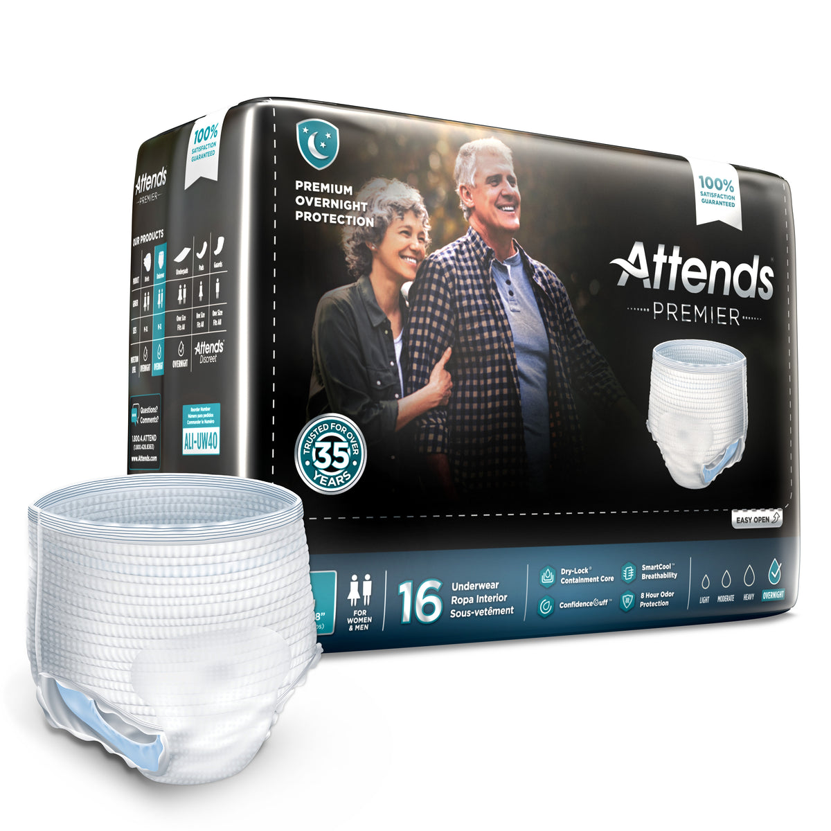 Attends Premier Underwear, Large-Unisex Adult Absorbent Underwear Attends Premier Pull On with Tear Away Seams Large Disposable Heavy Absorbency