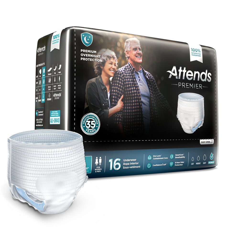 Attends Premier Underwear, Large-Unisex Adult Absorbent Underwear Attends Premier Pull On with Tear Away Seams Large Disposable Heavy Absorbency