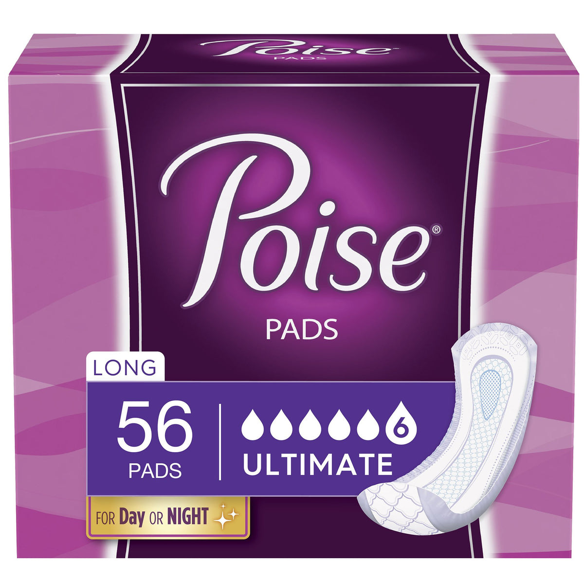 Poise Ultimate Day and Night Bladder Control Pad, Long Length-Bladder Control Pad Poise Ultimate 15.9 Inch Length Heavy Absorbency Sodium Polyacrylate Core One Size Fits Most