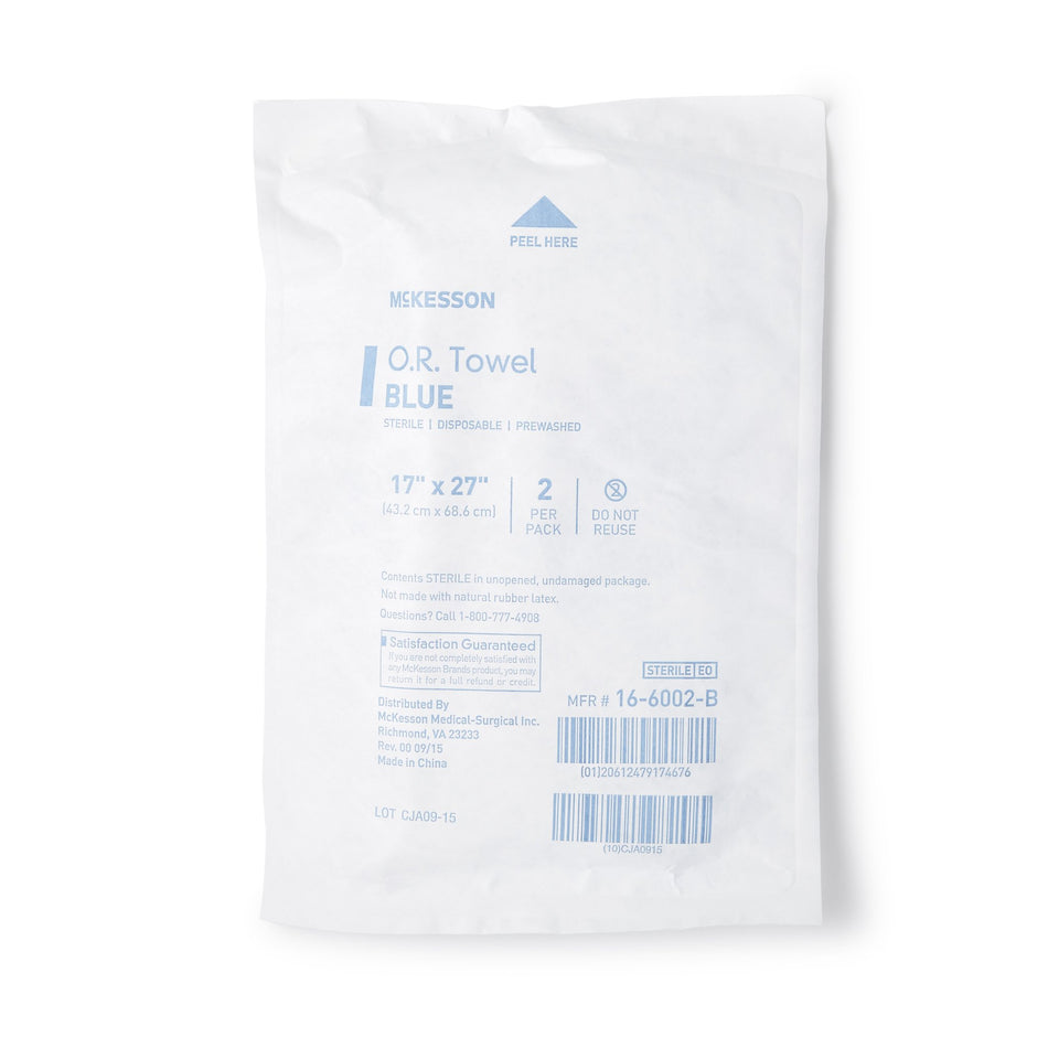 McKesson Sterile Blue O.R. Towel, 17 x 27 Inch-O.R. Towel McKesson 17 W X 27 L Inch Blue Sterile