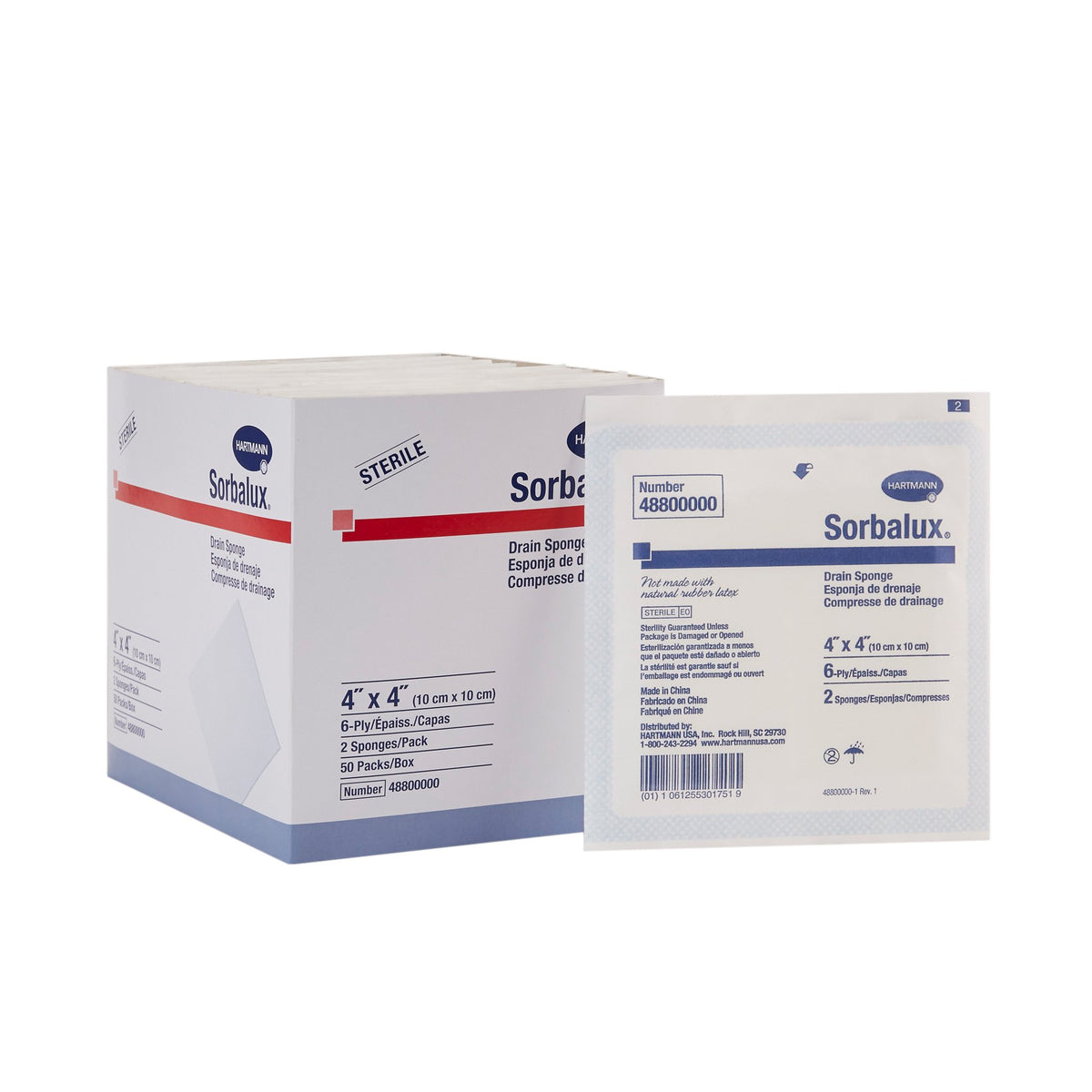 Sorbalux Drain Sponge, 4 x 4 Inch, 6-Ply-Drain Sponge Sorbalux 4 x 4 inch 6-Ply Sterile 2 per Pack