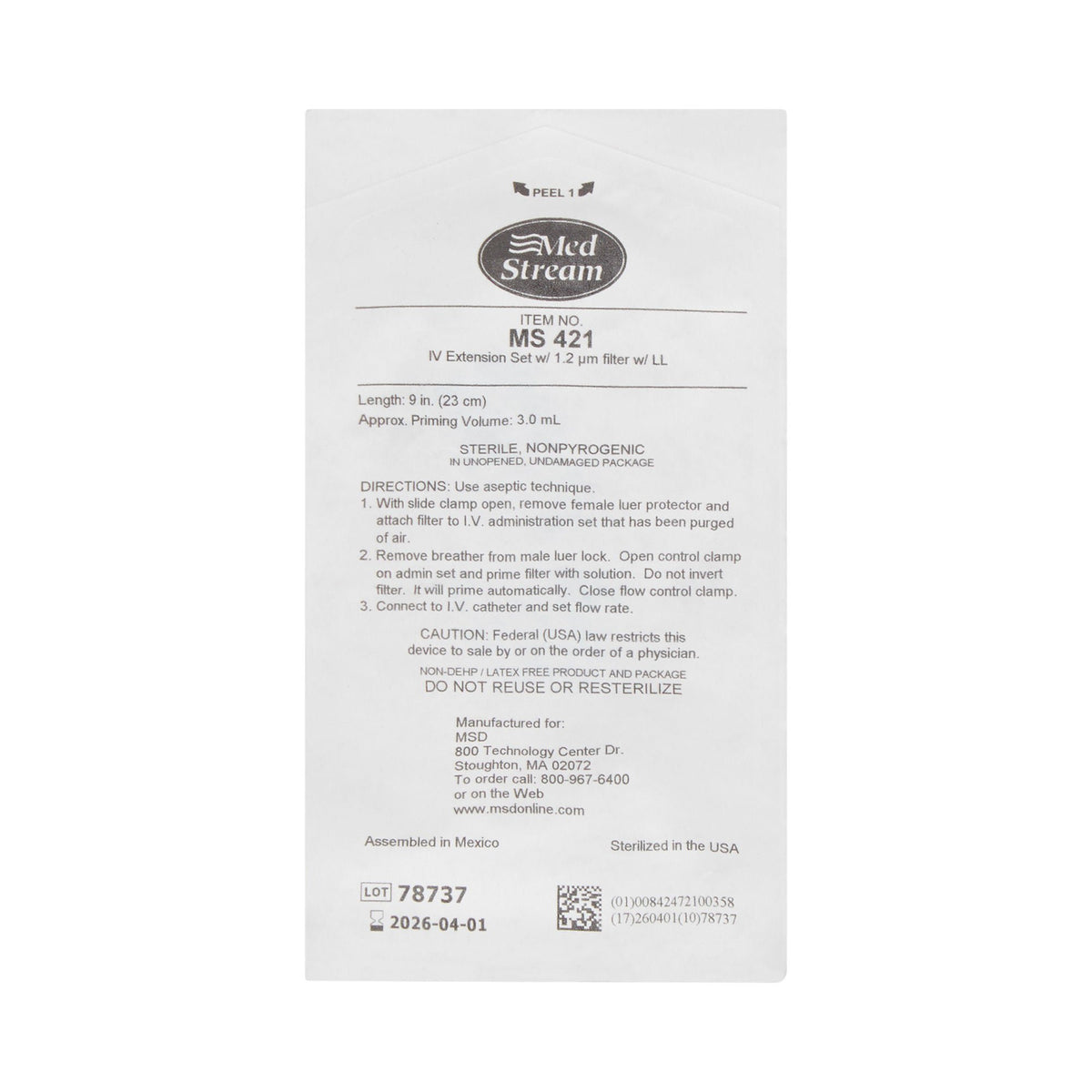McKesson IV Extension Set, Standard Bore 9-inch Tubing, 1.2 Micron Filter - IV Therapy>IV Administration>Extension Sets -...