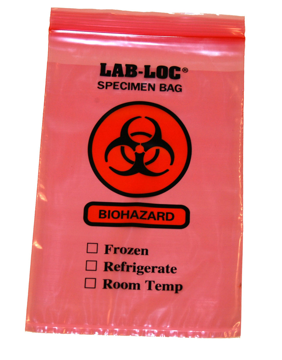 Lab-Loc Specimen Transport Bag with Document Pouch, Zip Closure, Red Tinted, 6 x 9 Inch-Specimen Transport Bag with Document Pouch Lab-Loc 6 X 9 Inch Zip Closure Biohazard Symbol / Storage Instructions NonSterile