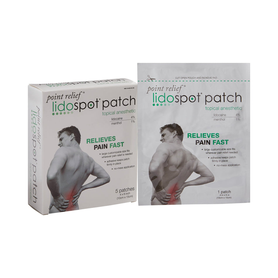 LidoSpot Topical Pain Relief-Topical Pain Relief LidoSpot 4% - 1% Strength Lidocaine / Menthol Patch 5 per Box