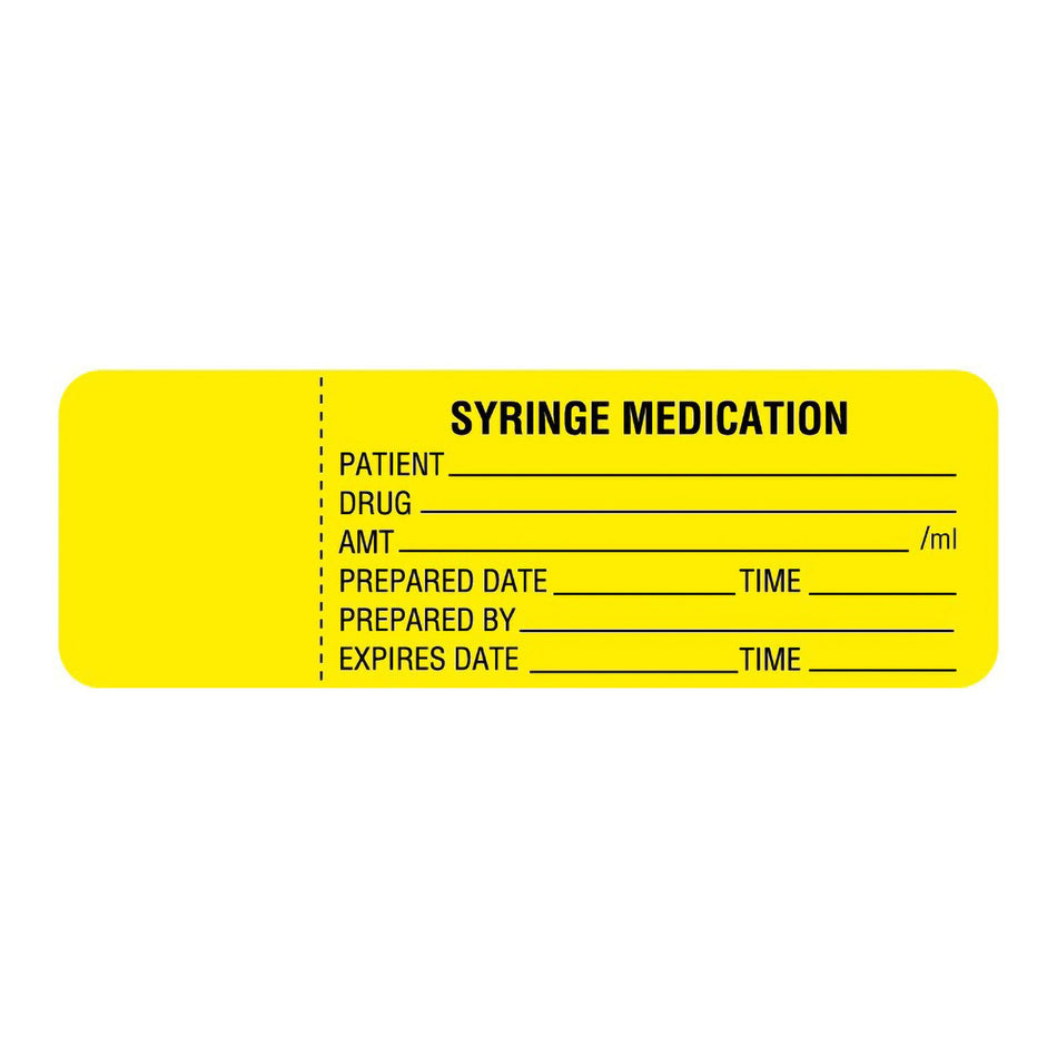 UAL Irrigation Solution/Medication Label, 3 x 1 Inch-Pre-Printed Label UAL Anesthesia Label Yellow Paper Syringe Medication Patient_Drug_Amt_ Black Syringe Label 1 X 3 Inch