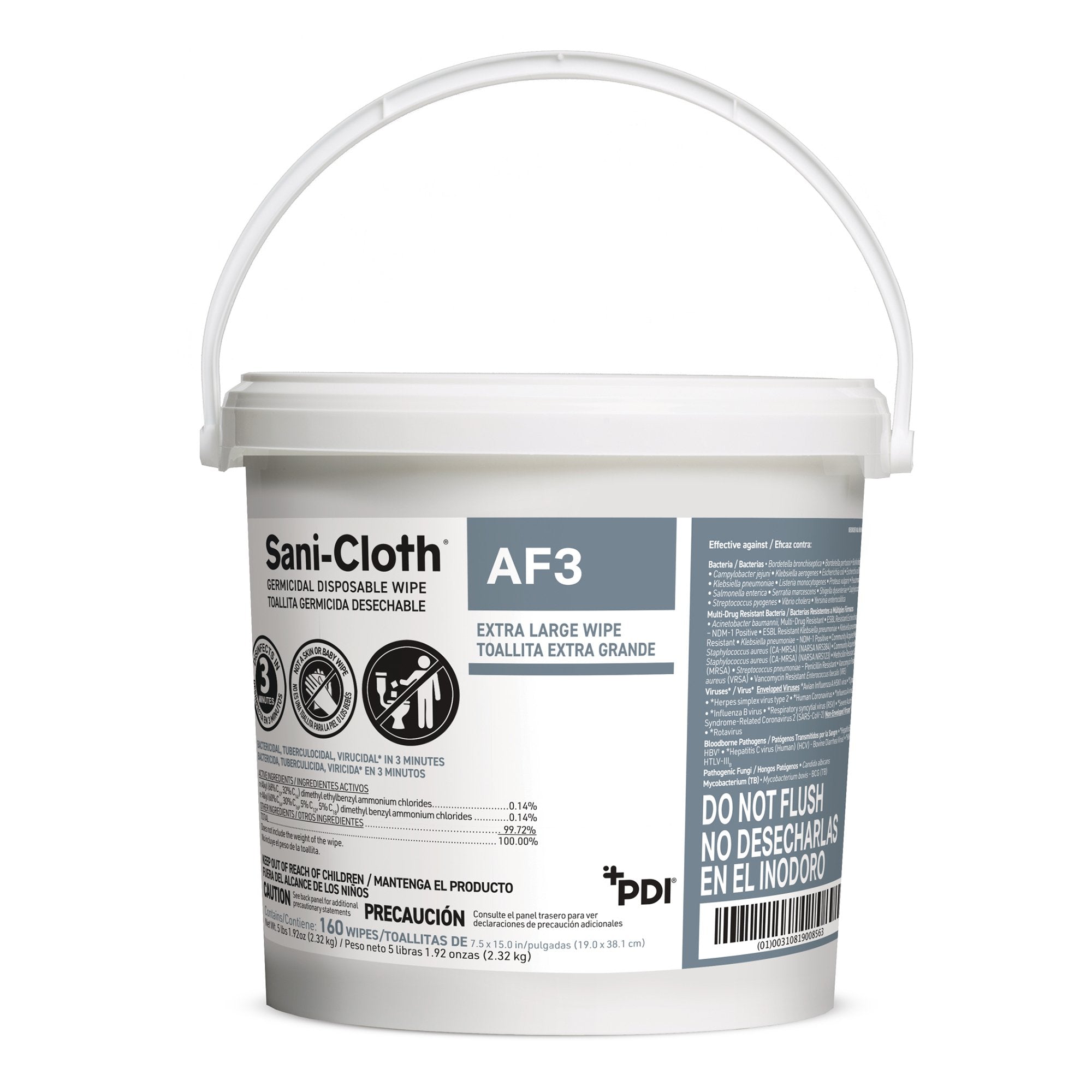 Sani-Cloth AF3 Germicidal Extra Large Disinfectant Wipes, Pail, 160 ct.-Sani-Cloth AF3 Surface Disinfectant Cleaner Premoistened Germicidal Manual Pull Wipe 160 Count Pail Mild Scent NonSterile