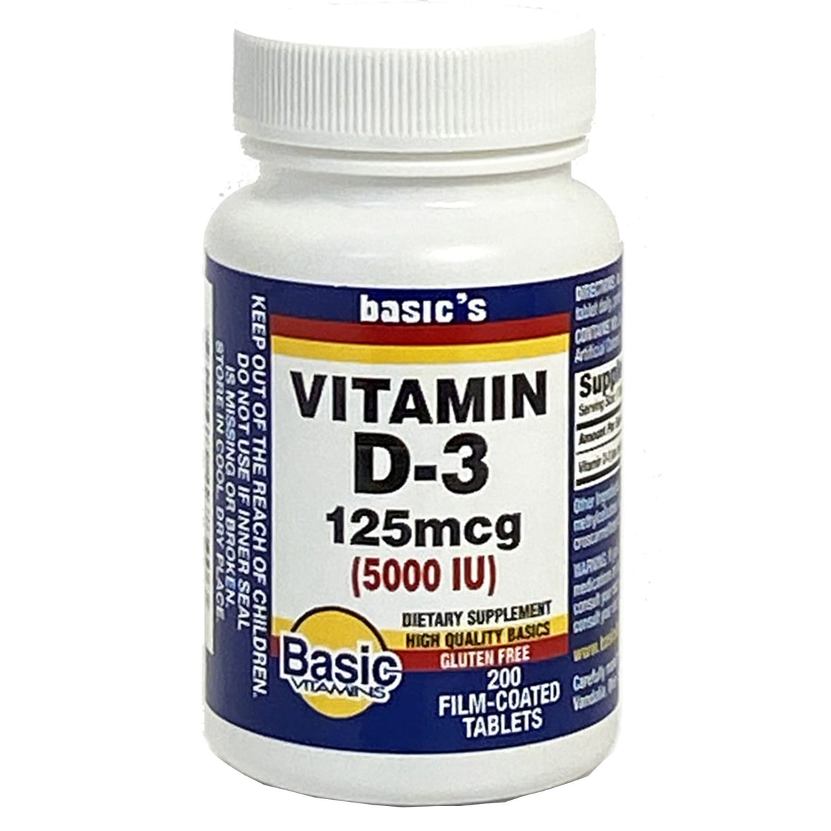 Basic's Vitamin D-3 Vitamin Supplement-"Vitamin Supplement Vitamin D3 5,000 IU Strength Tablet 200 per Bottle"