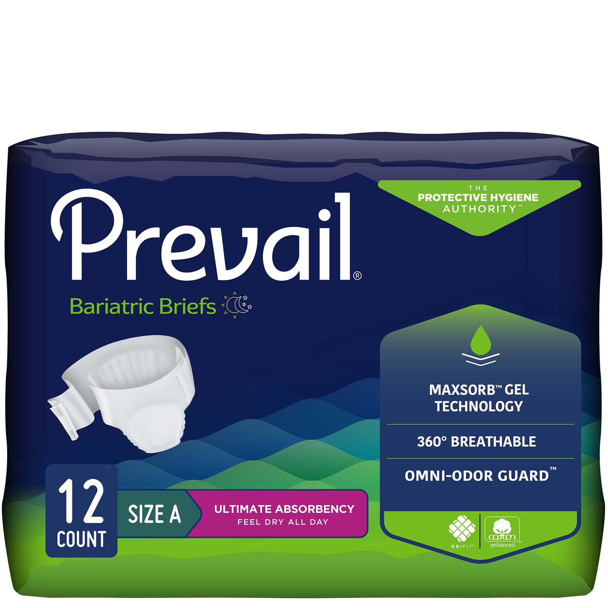 Prevail Bariatric Ultimate Absorbency Incontinence Brief, Size A-Unisex Adult Incontinence Brief Prevail Bariatric Bariatric Size A Disposable Heavy Absorbency