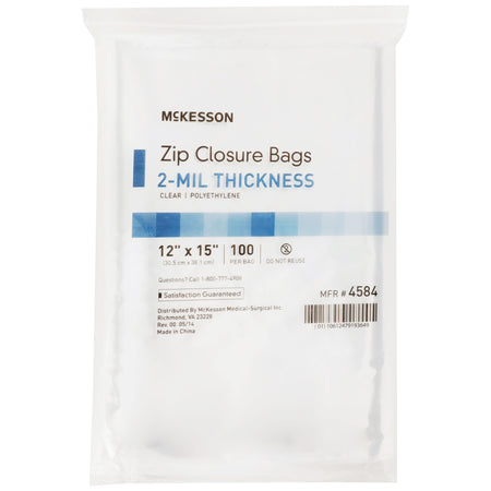 McKesson Zip Closure Bag, 12 X 15 Inches-Reclosable Bag McKesson 12 X 15 Inch Polyethylene Clear Zipper Closure