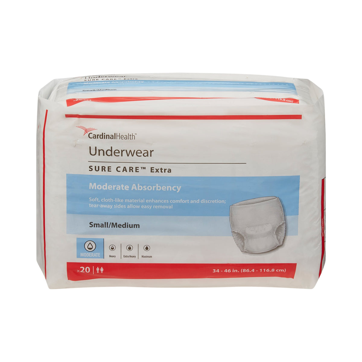 Sure Care™ Extra Moderate Absorbency Incontinence Underwear, Small / Medium - Incontinence>Adult Briefs and Protective Und...