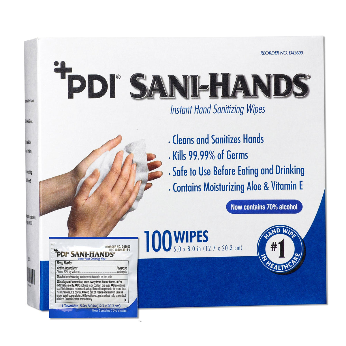 Sani-Hands Hand Sanitizing Wipes, Ethyl Alcohol, Unscented, 5 X 8 Inch-Hand Sanitizing Wipe Sani-Hands 100 Count Ethyl Alcohol Wipe Individual Packet