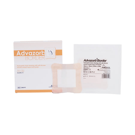 Advazorb Border Silicone Face and Border, 4 x 4 Inch-Foam Dressing Advazorb Border 4 X 4 Inch With Border Waterproof Backing Silicone Face and Border Square Sterile