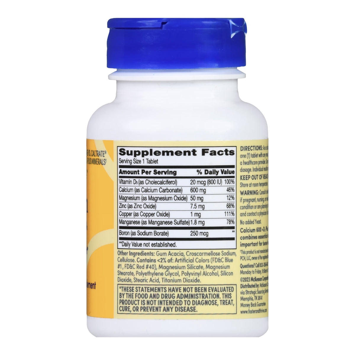 Foster & Thrive Calcium 600 mg + Vitamin D3 Plus Minerals Tablets-Joint Health Supplement Foster & Thrive Calcium / Vitamin D 600 mg Strength Tablet 60 per Bottle